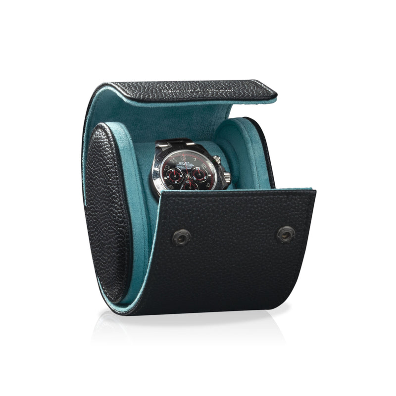Charles Single Watch Roll Black & Turquoise