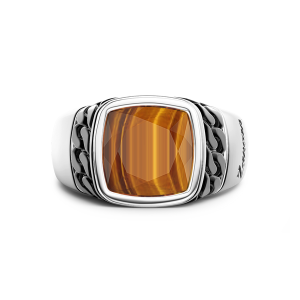 Black and Silver Ring with Natural Tiger's Eye