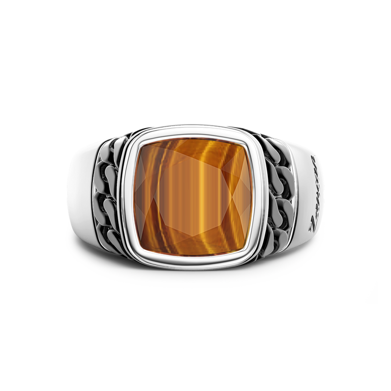 Black and Silver Ring with Natural Tiger's Eye