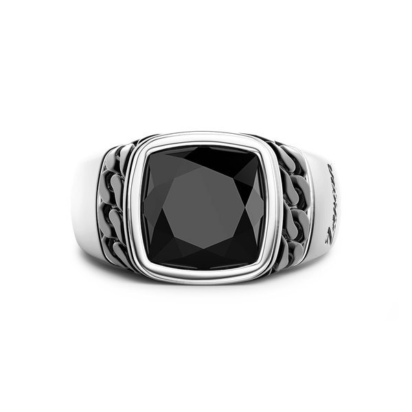 White and Black Silver Ring with Natural Onyx