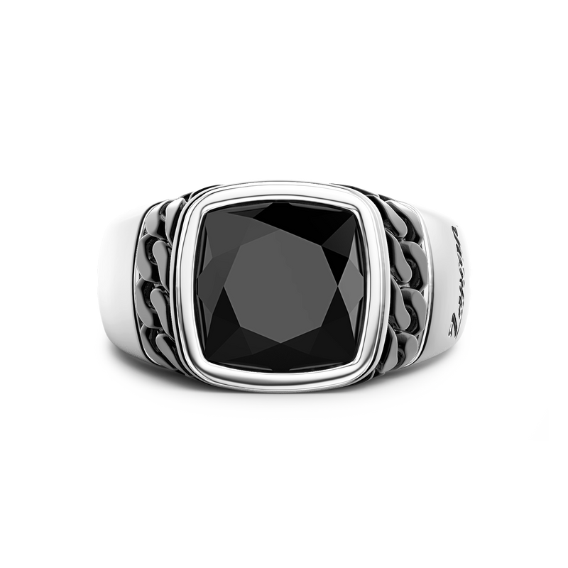 White and Black Silver Ring with Natural Onyx