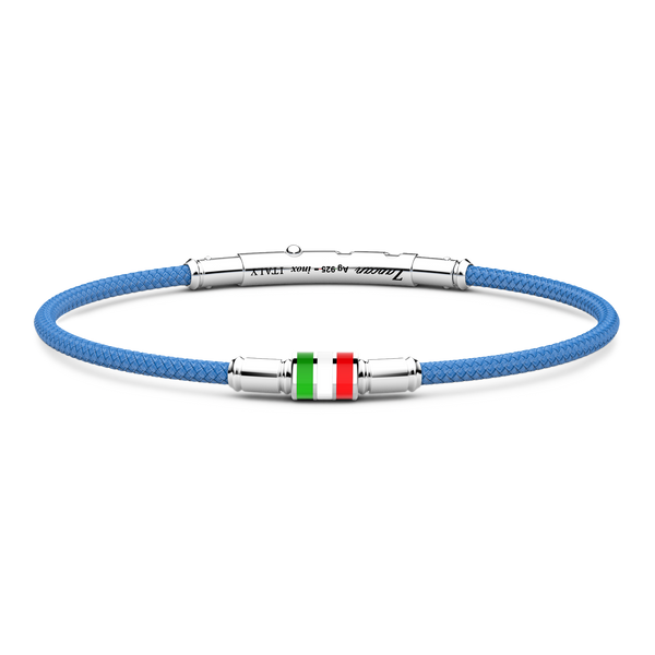 Sky Blue Silicone Bracelet with Lacquered Silver Italian Flag