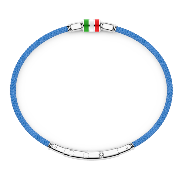 Sky Blue Silicone Bracelet with Lacquered Silver Italian Flag