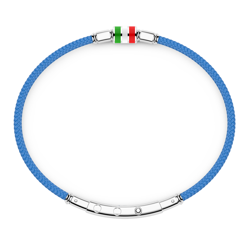 Sky Blue Silicone Bracelet with Lacquered Silver Italian Flag