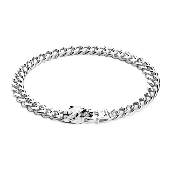 Silver Curb Chain Bracelet with Panther Head Closure