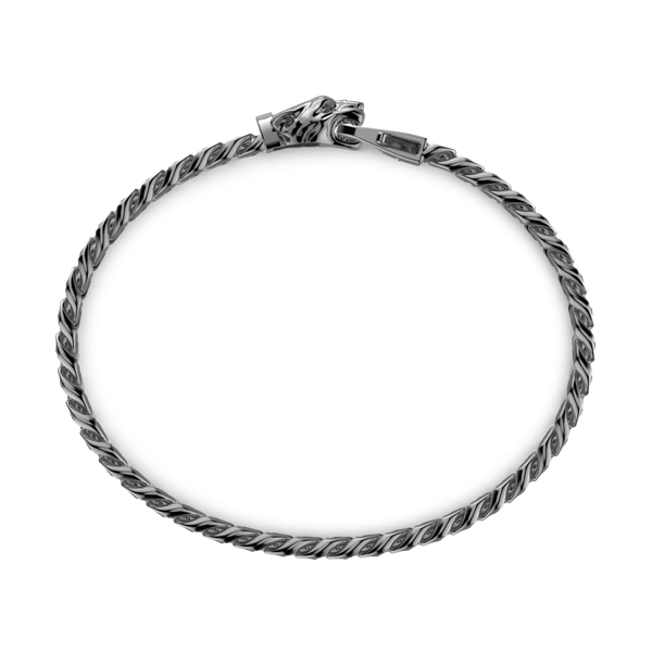 Black Silver Curb Chain Bracelet with Panther Head Closure