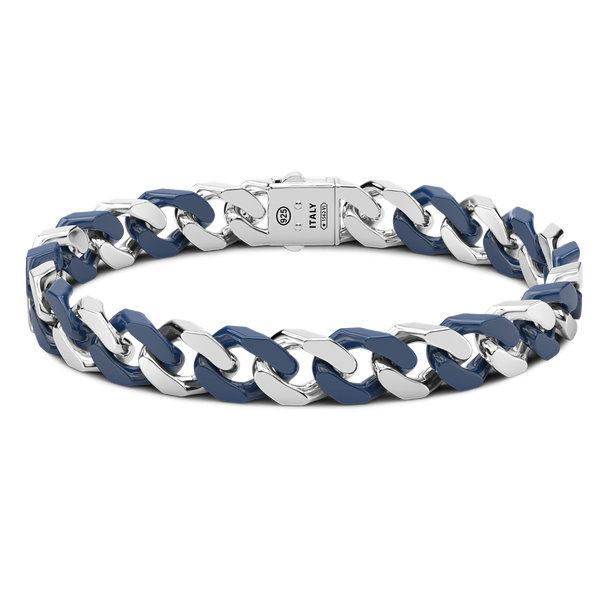 Blue Silver Ceramic Curb Chain Bracelet