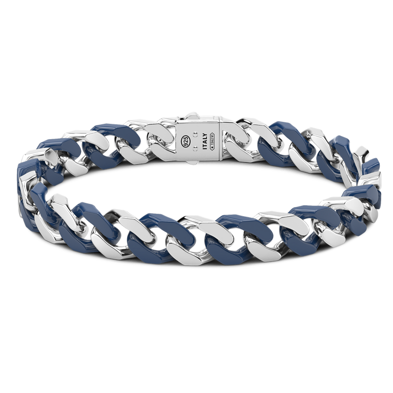 Blue Silver Ceramic Curb Chain Bracelet