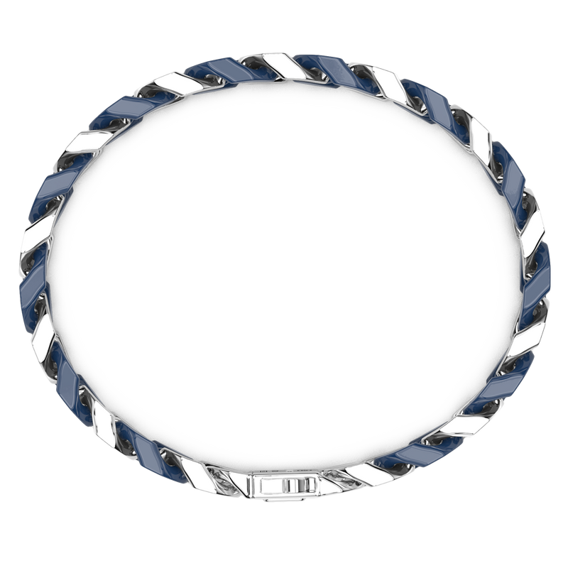 Blue Silver Ceramic Curb Chain Bracelet