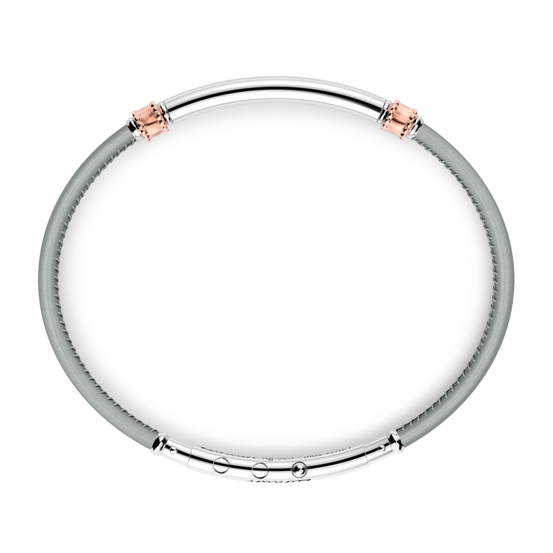 Gray Leather Bracelet with Silver Tag