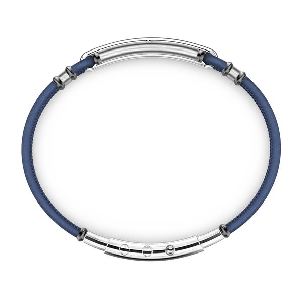 Blue Leather Bracelet with Silver Tag and Black Stones