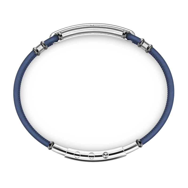 Blue Leather Bracelet with Silver Tag and Black Stones