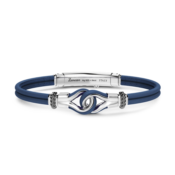 Blue Leather Bracelet with Silver Knot