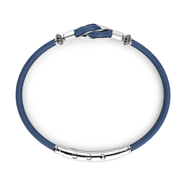 Blue Leather Bracelet with Silver Knot