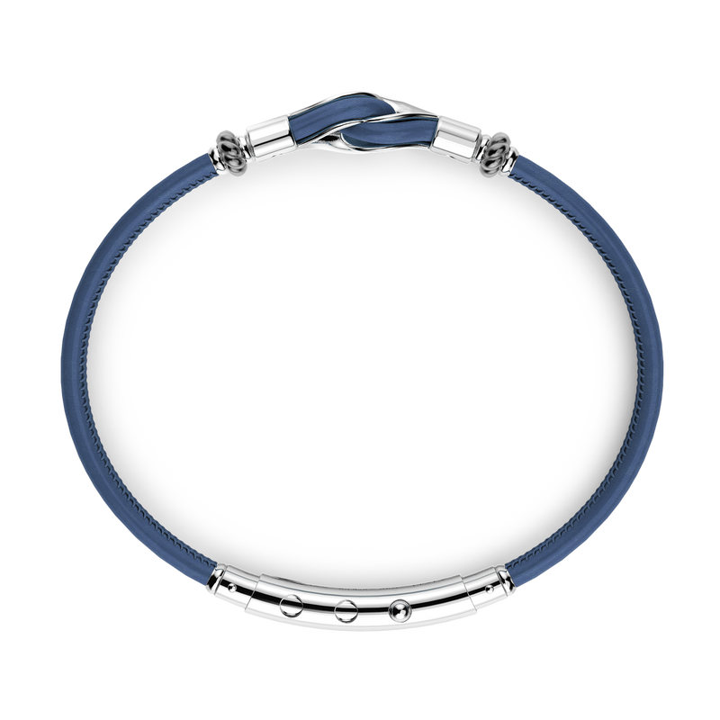 Blue Leather Bracelet with Silver Knot