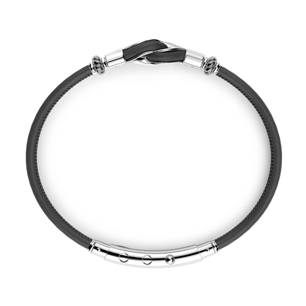 Black Leather Bracelet with Silver Knot