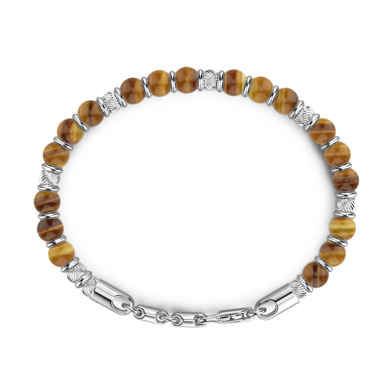 Soft Silver Bracelet with Walnut Beads & Hard Natural Stones