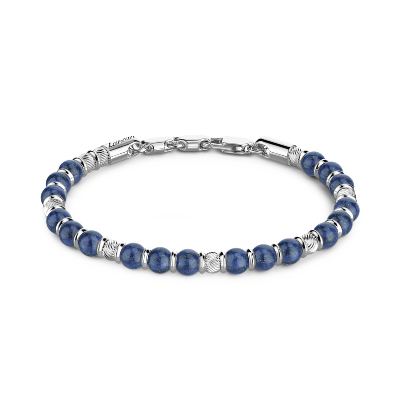 Soft Silver Bracelet with Blue Beads & Hard Natural Stones