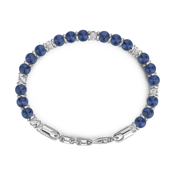Soft Silver Bracelet with Blue Beads & Hard Natural Stones