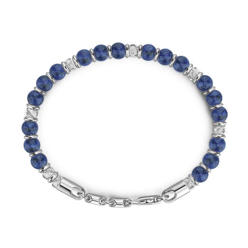 Soft Silver Bracelet with Blue Beads & Hard Natural Stones