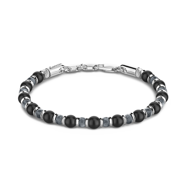 Soft Silver Bracelet with Black Beads and Onyx