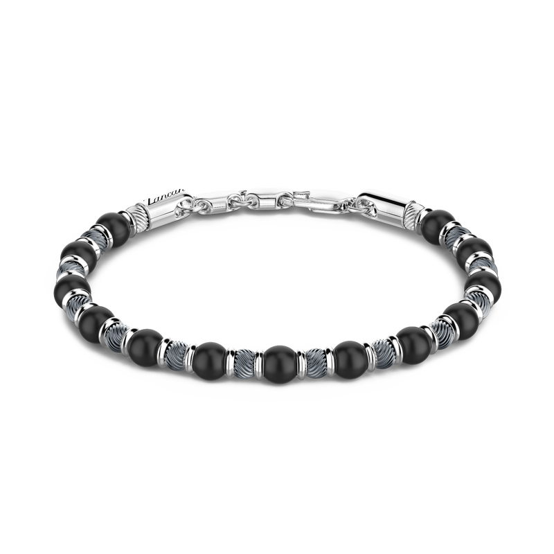 Soft Silver Bracelet with Black Beads and Onyx