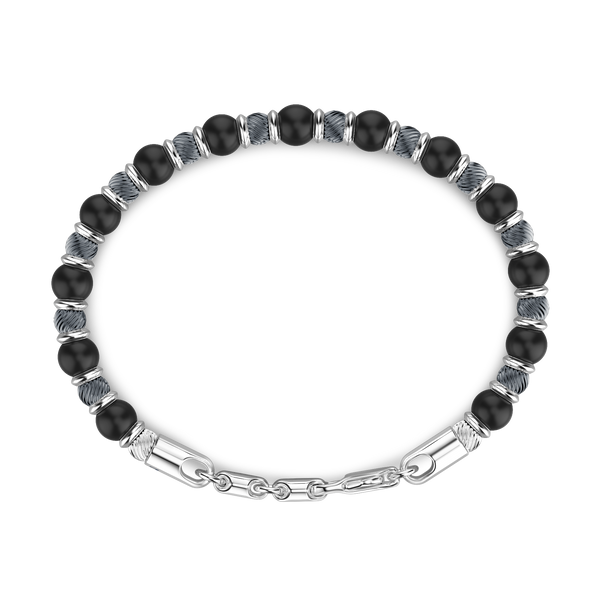 Soft Silver Bracelet with Black Beads and Onyx
