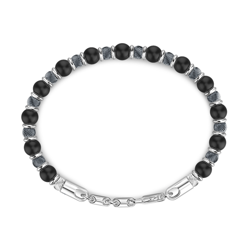 Soft Silver Bracelet with Black Beads and Onyx