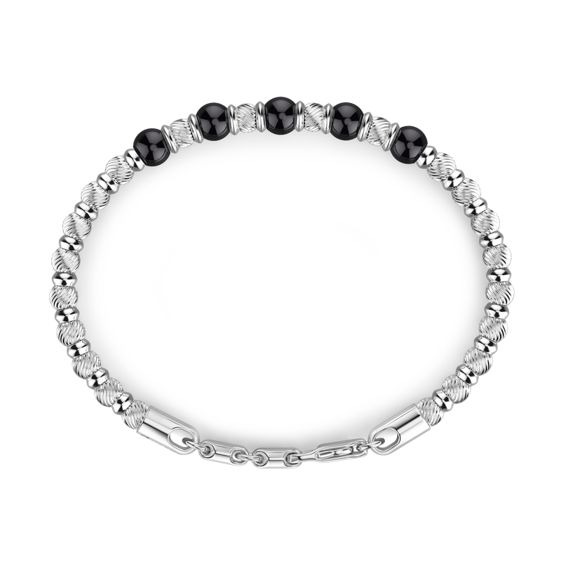 Soft Bracelet with Black Silver Beads and Hard Natural Stones