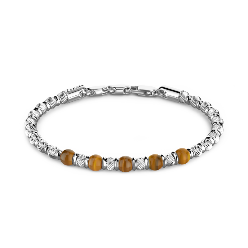 Soft Bracelet with Marble Silver Beads and Hard Natural Stones