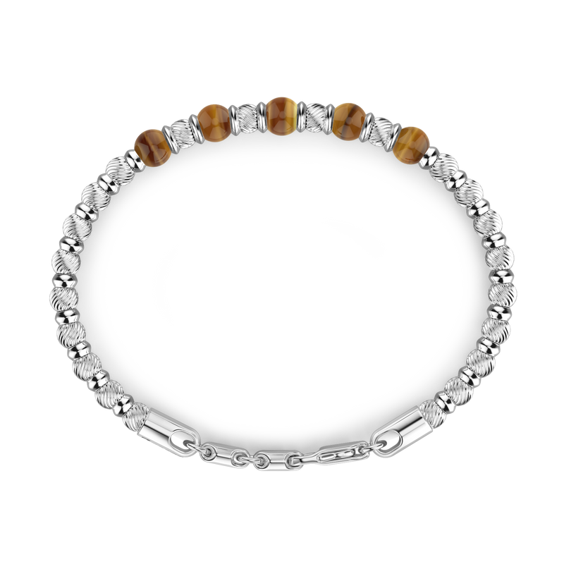 Soft Bracelet with Marble Silver Beads and Hard Natural Stones