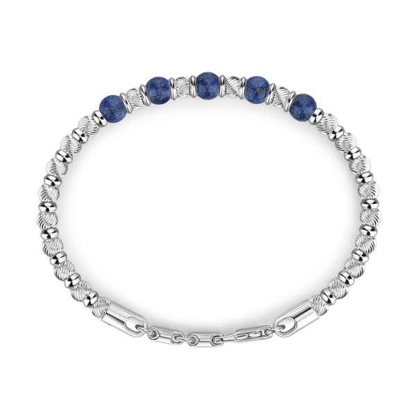 Soft Bracelet with Blue Silver Beads and Hard Natural Stones