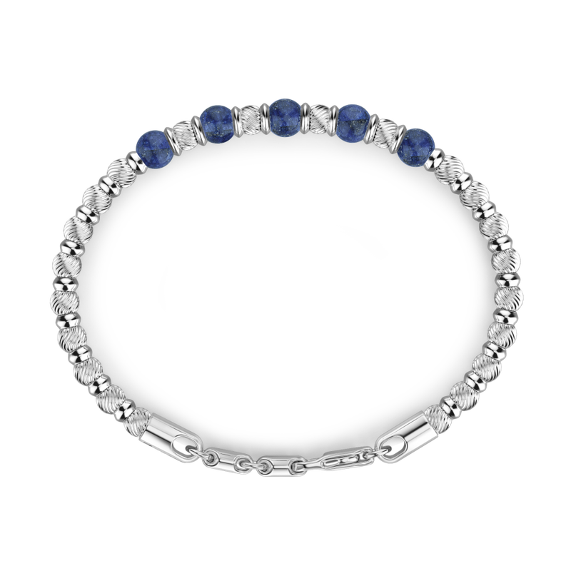 Soft Bracelet with Blue Silver Beads and Hard Natural Stones