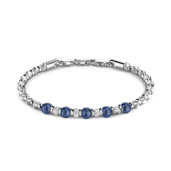 Soft Bracelet with Blue Silver Beads and Hard Natural Stones