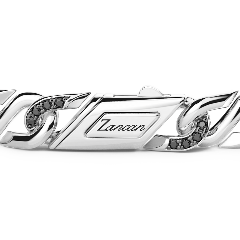 Silver Link-Only Bracelet with Black Stones