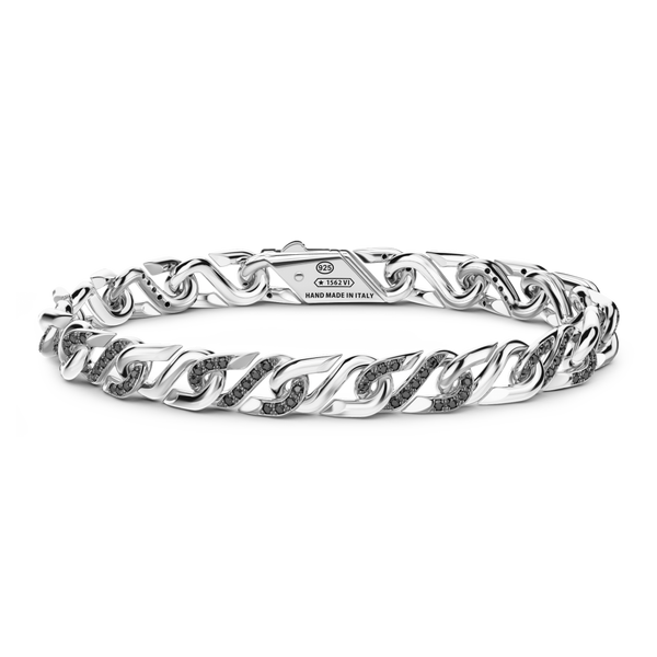 Silver Link-Only Bracelet with Black Stones