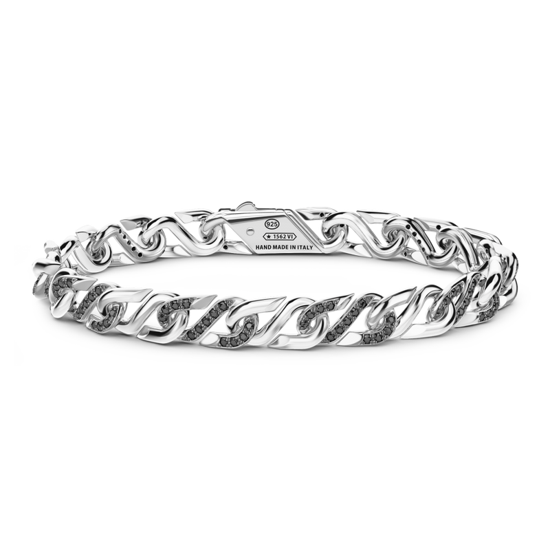 Silver Link-Only Bracelet with Black Stones