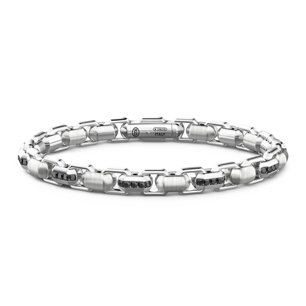 Silver link-only Bracelet with Black Stones