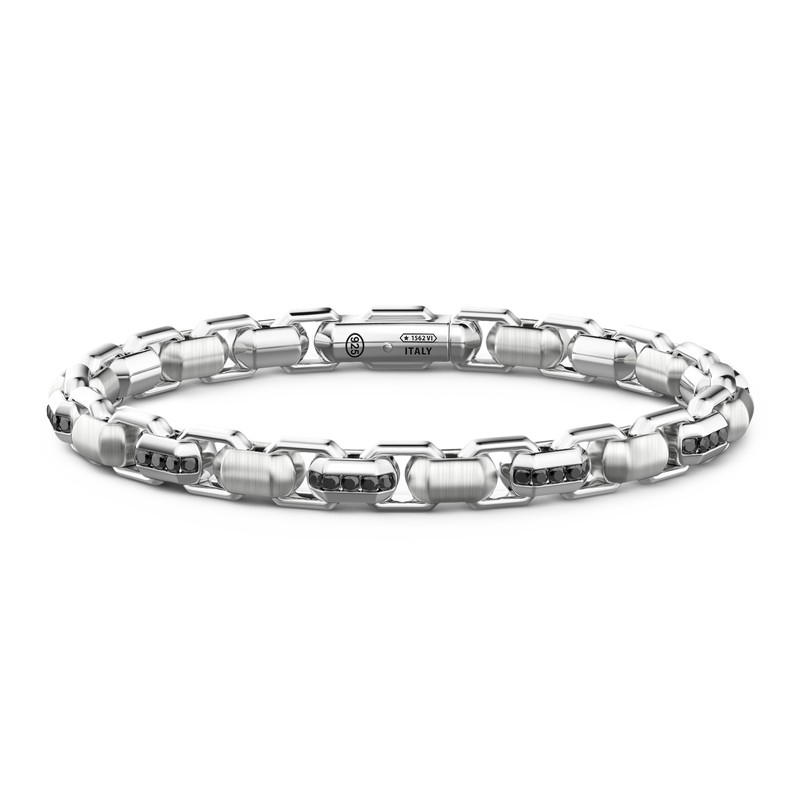 Silver link-only Bracelet with Black Stones