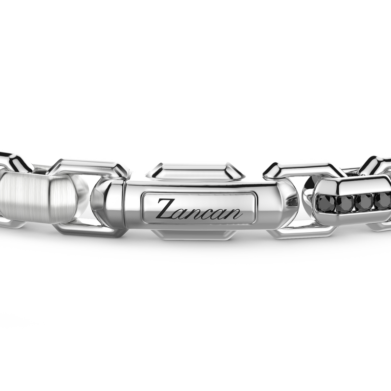 Silver link-only Bracelet with Black Stones