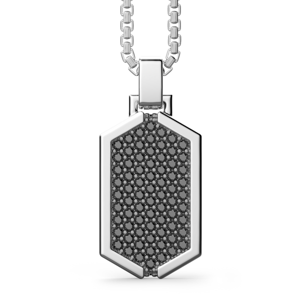 Silver Necklace with Tag Pendant Studded with Black Stones