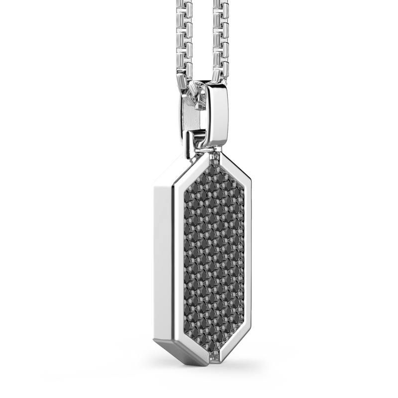 Silver Necklace with Tag Pendant Studded with Black Stones