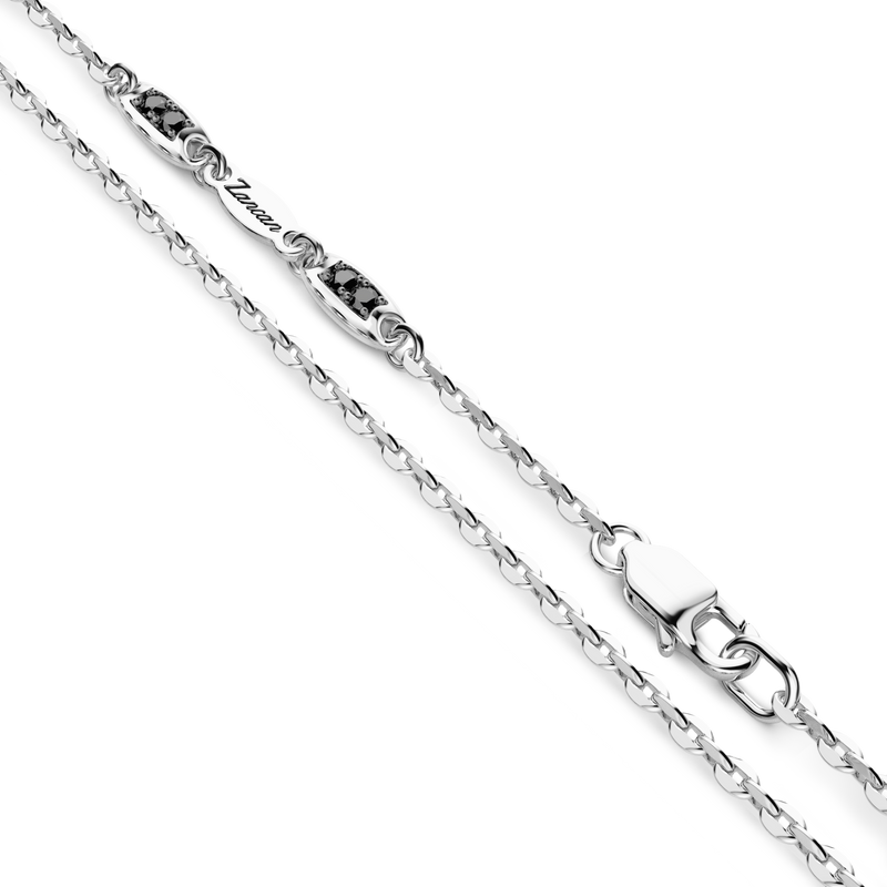 Silver Necklace with Tag Pendant & Black Stones