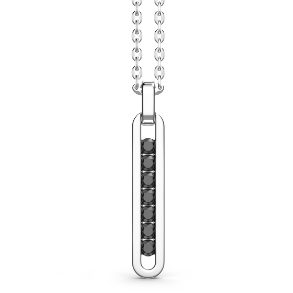 Silver Necklace with Tag Pendant & Black Stones