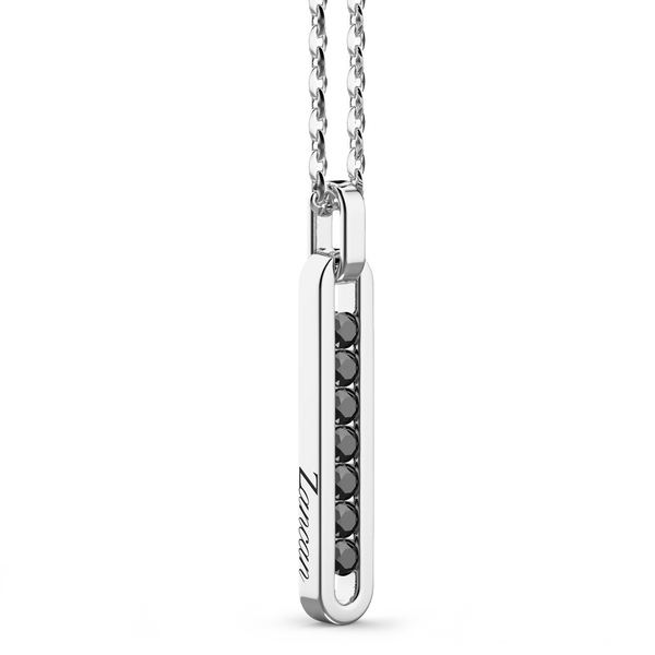 Silver Necklace with Tag Pendant & Black Stones