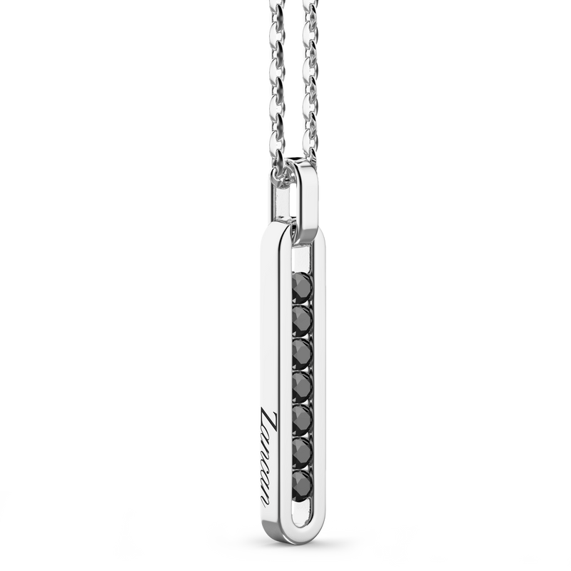 Silver Necklace with Tag Pendant & Black Stones