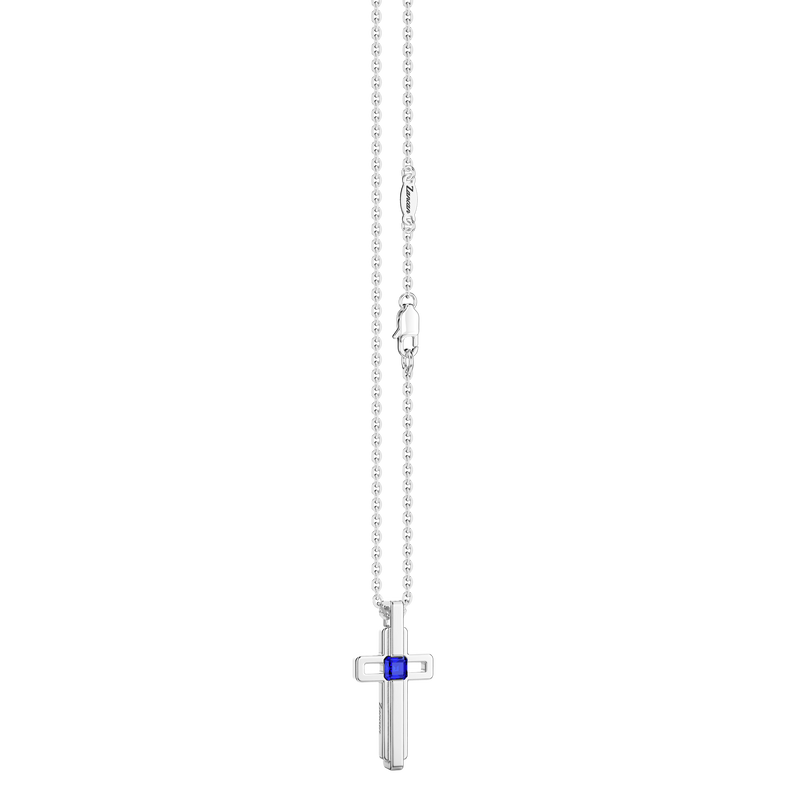 Steel Necklace with Cross and Blue Stone