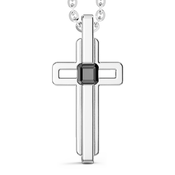 Steel Necklace with Cross and Black Stone
