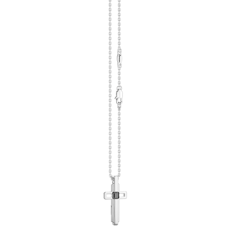Steel Necklace with Cross and Black Stone