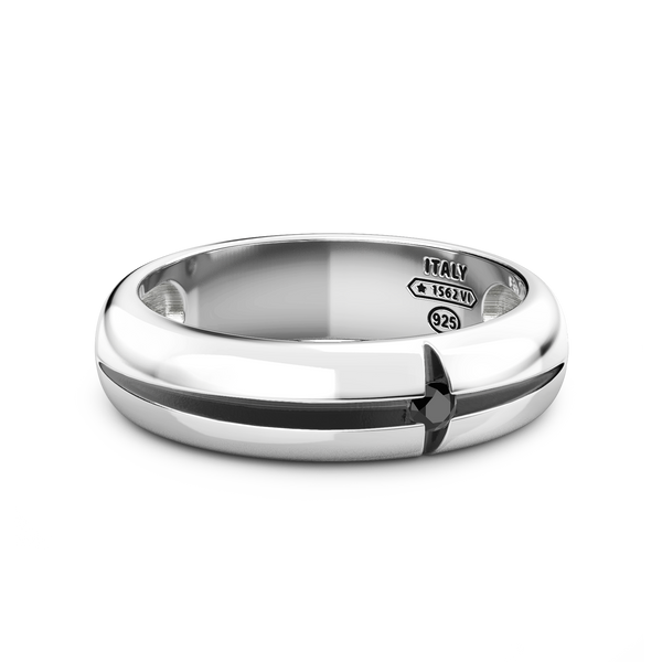 Silver Band Ring with Black Stone